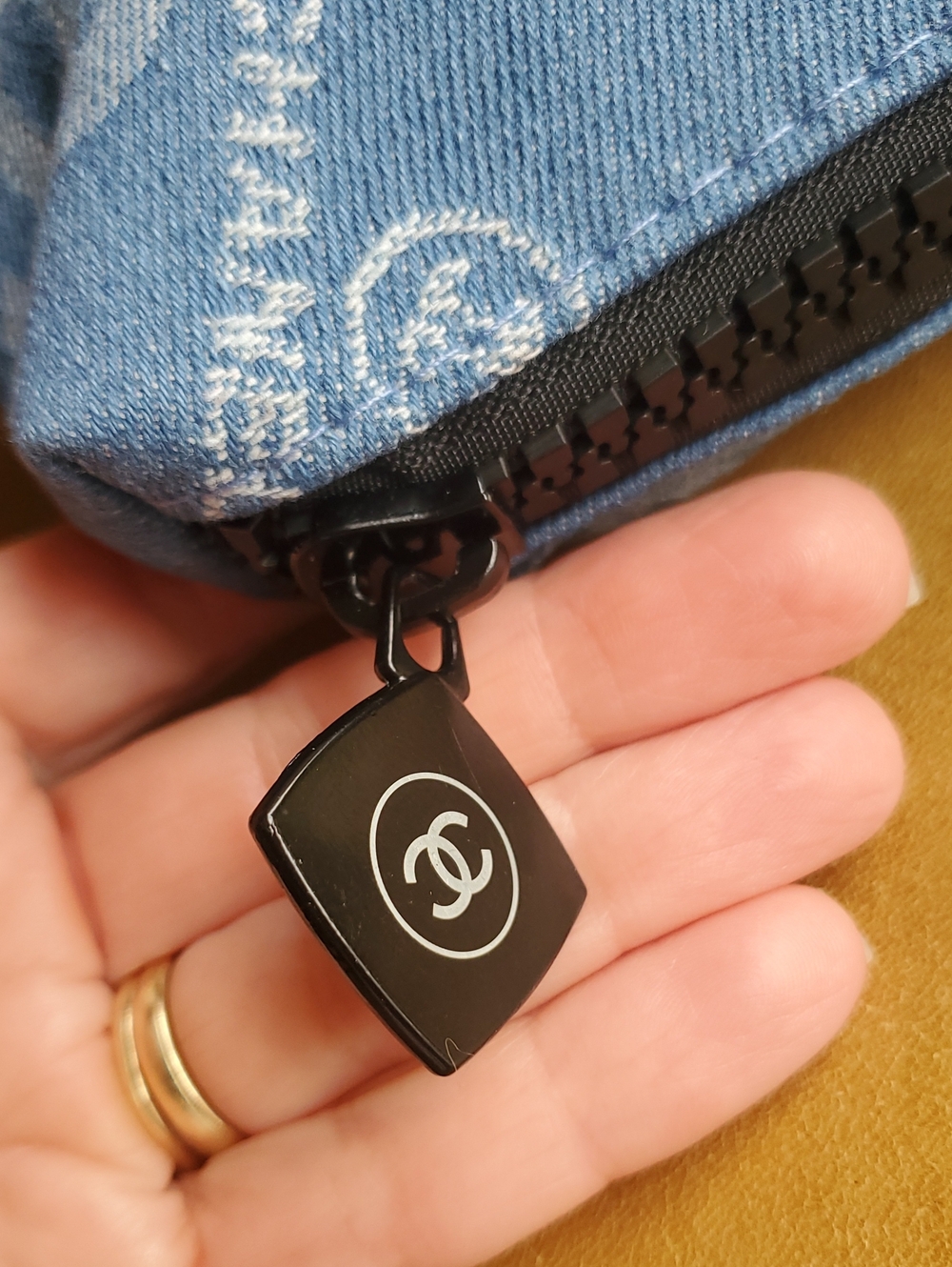 CHANEL Denim Jean Blue Logo Cosmetic Bag Clutch Pouch - Picture 6 of 8